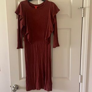 Rust Ruffle dress 3/4 sleeves